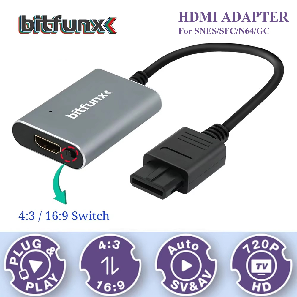 Gaming Console Tv - Bitfunx 720P Svideo/AV ไปยังอะแดปเตอร์ HDMI ตัวแปลงวิดีโอ